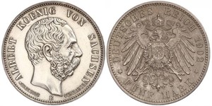 5 Mark Königreich Sachsen (1806 - 1918) Silber Albert (Sachsen)