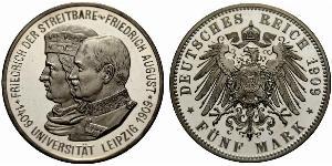 5 Mark Königreich Sachsen (1806 - 1918) Silber Friedrich August III. (Sachsen) (1865-1932)