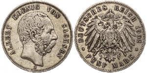 5 Mark Königreich Sachsen (1806 - 1918) Silber Albert (Sachsen)