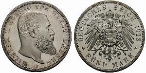 5 Mark Königreich Württemberg (1806-1918) Silber Wilhelm II, German Emperor (1859-1941)