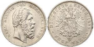 5 Mark Königreich Württemberg (1806-1918) Silber Karl (Württemberg)