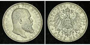 5 Mark Königreich Württemberg (1806-1918) Silber Wilhelm II, German Emperor (1859-1941)