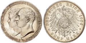 5 Mark Mecklenburg-Schwerin (1352-1918) Silber Frederick Francis IV, Grand Duke of Mecklenburg (1882 - 1945)