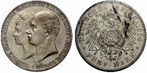 5 Mark Duchy of Mecklenburg-Schwerin (1352-1918) Silver Frederick Francis IV, Grand Duke of Mecklenburg (1882 - 1945)