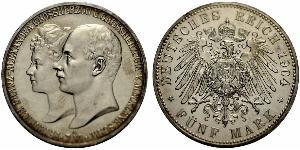 5 Mark Duchy of Mecklenburg-Schwerin (1352-1918) Silver Frederick Francis IV, Grand Duke of Mecklenburg (1882 - 1945)