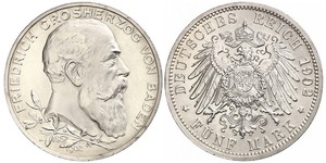 5 Mark German Empire (1871-1918) / Grand Duchy of Baden (1806-1918) Silver Frederick I, Grand Duke of Baden (1826 - 1907)