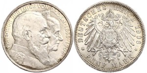 5 Mark German Empire (1871-1918) / Grand Duchy of Baden (1806-1918) Silver Frederick I, Grand Duke of Baden (1826 - 1907)