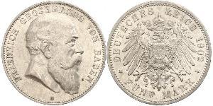 5 Mark Grand Duchy of Baden (1806-1918) Silver Frederick I, Grand Duke of Baden (1826 - 1907)