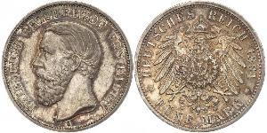 5 Mark Grand Duchy of Baden (1806-1918) Silver Frederick I, Grand Duke of Baden (1826 - 1907)
