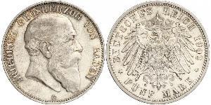 5 Mark Grand Duchy of Baden (1806-1918) Silver Frederick I, Grand Duke of Baden (1826 - 1907)