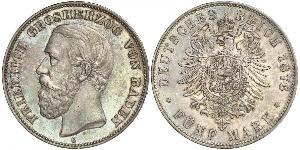 5 Mark Grand Duchy of Baden (1806-1918) Silver Frederick I, Grand Duke of Baden (1826 - 1907)