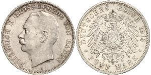 5 Mark Grand Duchy of Baden (1806-1918) Silver Frederick II, Grand Duke of Baden (1857 - 1928)