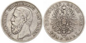 5 Mark Grand Duchy of Baden (1806-1918) Silver Frederick I, Grand Duke of Baden (1826 - 1907)