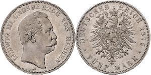 5 Mark Grand Duchy of Hesse (1806 - 1918) Silver Louis III, Grand Duke of Hesse