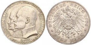 5 Mark Grand Duchy of Hesse (1806 - 1918) Silver Ernest Louis, Grand Duke of Hesse (1868 - 1937)