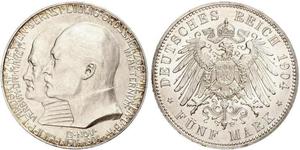 5 Mark Grand Duchy of Hesse (1806 - 1918) Silver Ernest Louis, Grand Duke of Hesse (1868 - 1937)