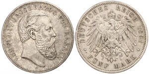5 Mark Grand Duchy of Hesse (1806 - 1918) Silver Louis IV, Grand Duke of Hesse