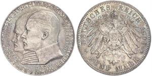 5 Mark Grand Duchy of Hesse (1806 - 1918) Silver Ernest Louis, Grand Duke of Hesse (1868 - 1937)