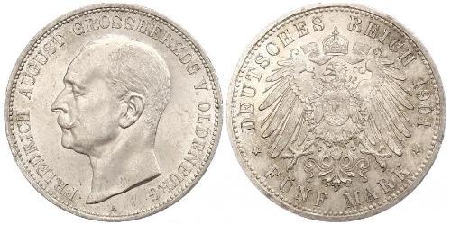 5 Mark Grand Duchy of Oldenburg (1814 - 1918) Silver Frederick Augustus III of Saxony (1865-1932)