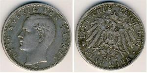 5 Mark Kingdom of Bavaria (1806 - 1918) Silver Otto of Bavaria (1848 – 1916)