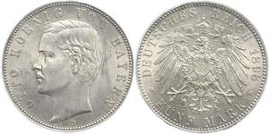 5 Mark Kingdom of Bavaria (1806 - 1918) Silver Otto of Bavaria (1848 – 1916)
