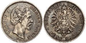 5 Mark Kingdom of Bavaria (1806 - 1918) Silver Ludwig II of Bavaria (1845 – 1886)