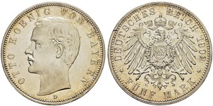 5 Mark Kingdom of Bavaria (1806 - 1918) Silver Otto of Bavaria (1848 – 1916)