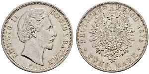 5 Mark Kingdom of Bavaria (1806 - 1918) Silver Ludwig II of Bavaria (1845 – 1886)