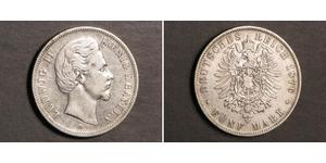 5 Mark Kingdom of Bavaria (1806 - 1918) Silver Ludwig II of Bavaria (1845 – 1886)