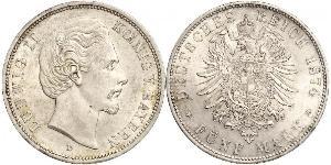 5 Mark Kingdom of Bavaria (1806 - 1918) Silver Ludwig II of Bavaria (1845 – 1886)
