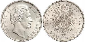 5 Mark Kingdom of Bavaria (1806 - 1918) Silver Ludwig II of Bavaria (1845 – 1886)