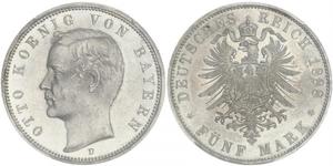 5 Mark Kingdom of Bavaria (1806 - 1918) Silver Otto of Bavaria (1848 – 1916)