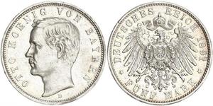 5 Mark Kingdom of Bavaria (1806 - 1918) Silver Otto of Bavaria (1848 – 1916)