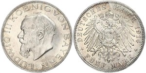 5 Mark Kingdom of Bavaria (1806 - 1918) Silver Ludwig III of Bavaria (1845 – 1921)