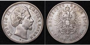 5 Mark Kingdom of Bavaria (1806 - 1918) Silver Ludwig II of Bavaria (1845 – 1886)