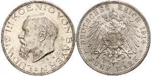 5 Mark Kingdom of Bavaria (1806 - 1918) Silver Ludwig III of Bavaria (1845 – 1921)