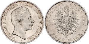 5 Mark Kingdom of Prussia (1701-1918) Silver Wilhelm II, German Emperor (1859-1941)