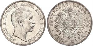 5 Mark Kingdom of Prussia (1701-1918) Silver Wilhelm II, German Emperor (1859-1941)