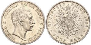 5 Mark Kingdom of Prussia (1701-1918) Silver Wilhelm II, German Emperor (1859-1941)