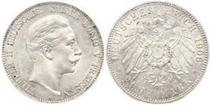 5 Mark Kingdom of Prussia (1701-1918) Silver Wilhelm II, German Emperor (1859-1941)