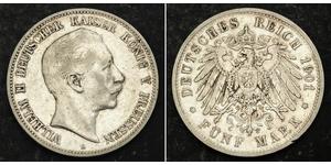 5 Mark Kingdom of Prussia (1701-1918) Silver Wilhelm II, German Emperor (1859-1941)