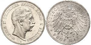 5 Mark Kingdom of Prussia (1701-1918) Silver Wilhelm II, German Emperor (1859-1941)