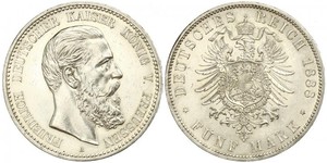 5 Mark Kingdom of Prussia (1701-1918) Silver Frederick III, German Emperor (1831-1888)