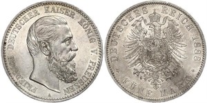 5 Mark Kingdom of Prussia (1701-1918) Silver Frederick III, German Emperor (1831-1888)