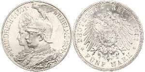 5 Mark Kingdom of Prussia (1701-1918) Silver Wilhelm II, German Emperor (1859-1941)