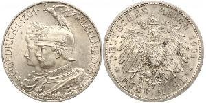 5 Mark Kingdom of Prussia (1701-1918) Silver Wilhelm II, German Emperor (1859-1941)