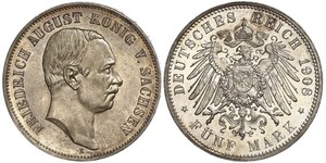 5 Mark Kingdom of Saxony (1806 - 1918) Silver Frederick Augustus III of Saxony (1865-1932)