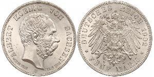 5 Mark Kingdom of Saxony (1806 - 1918) Silver Albert of Saxony