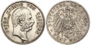 5 Mark Kingdom of Saxony (1806 - 1918) Silver George, King of Saxony