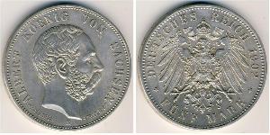 5 Mark Kingdom of Saxony (1806 - 1918) Silver Albert of Saxony